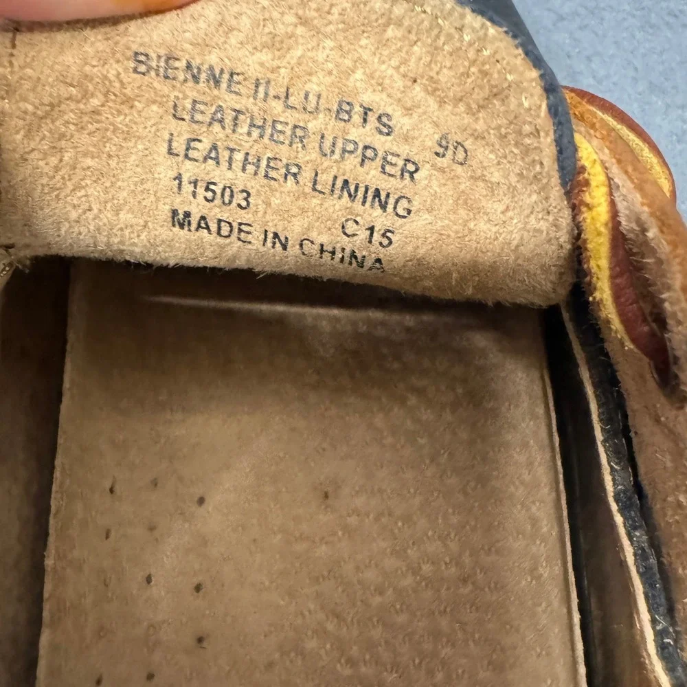 Polo Ralph Lauren Boat Shoes Mens 9 D Bienne II Navy Blue Tan Leather Loafers